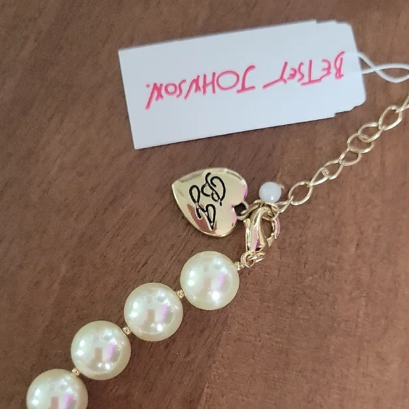 Betsey Johnson Pearl Strand Necklace with Pink Crystal Flower Pendant - Picture 6 of 7